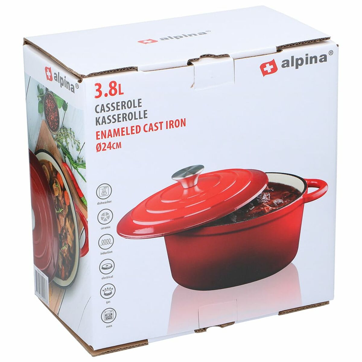 Casserole Alpina Red Cast Iron 3,8 L Ø 24 x 11,8 cm